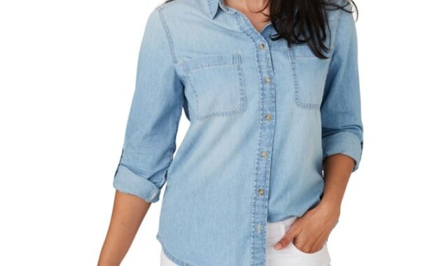 Chambray shirt dress for women